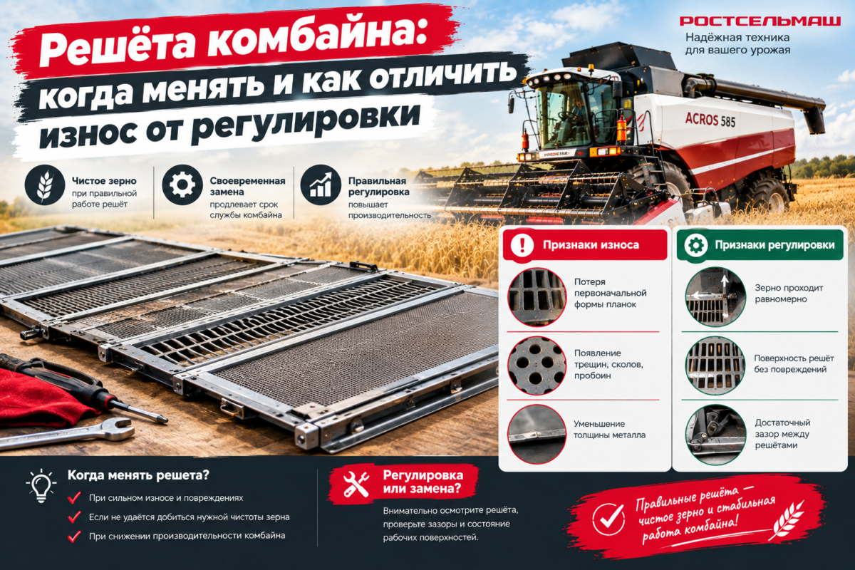 Решёта комбайна: когда менять и как отличить износ от регулировки