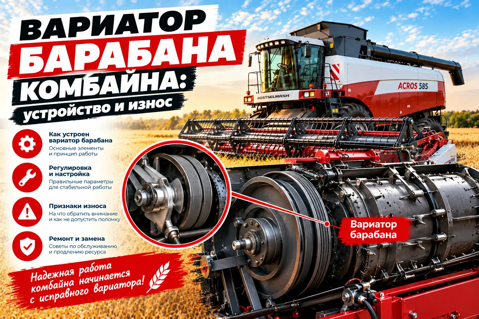 Вариатор барабана комбайна: устройство и износ