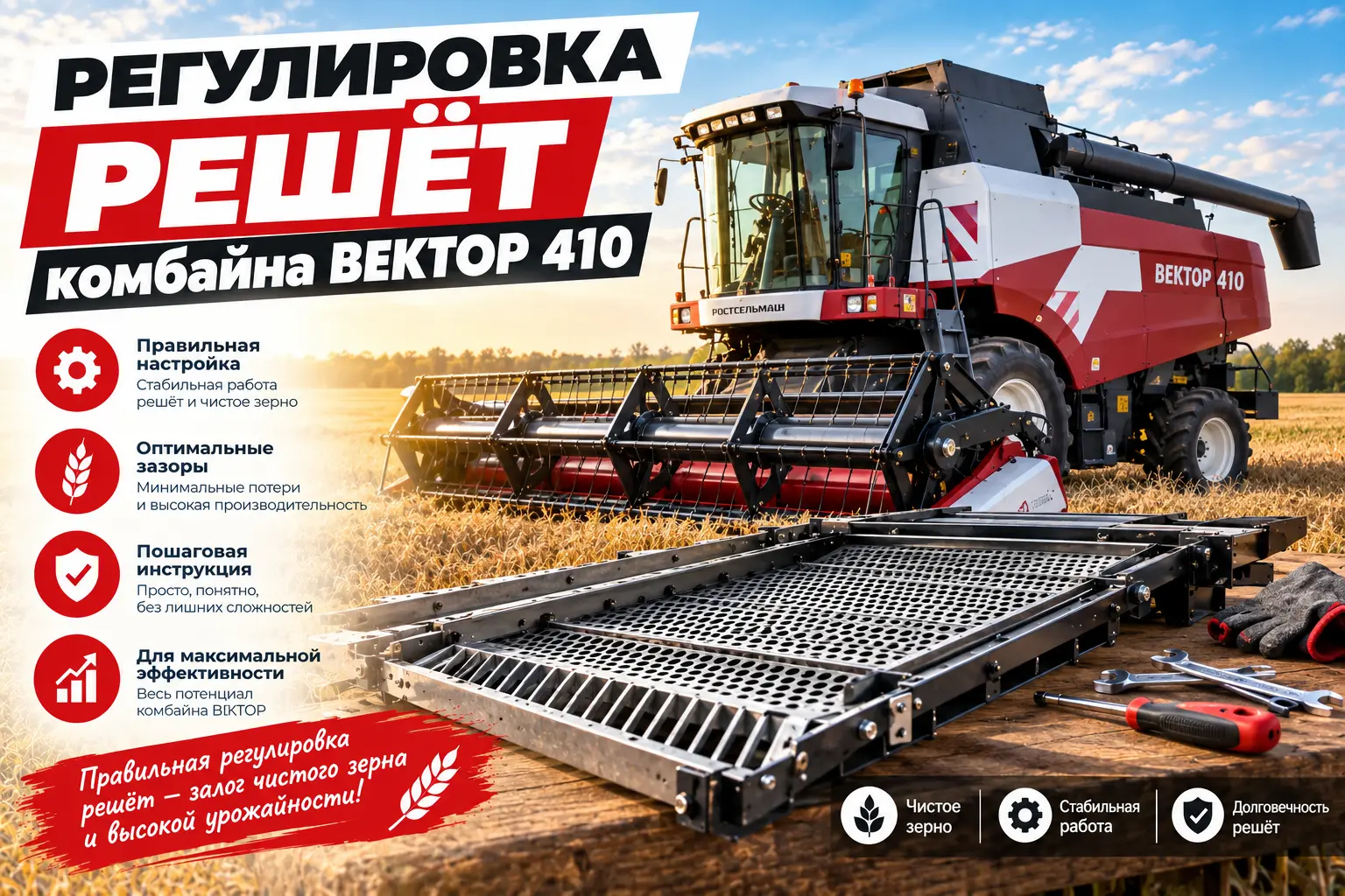 Регулировка решёт комбайна Вектор 410