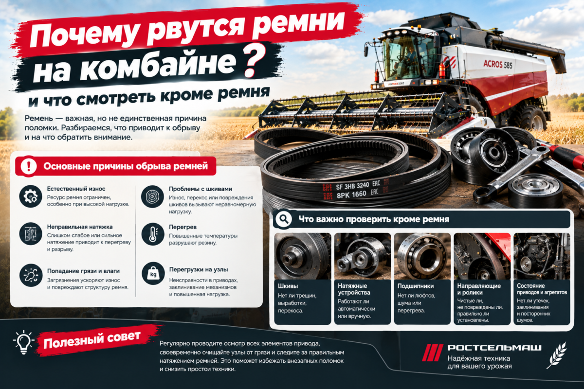 Почему рвутся ремни на комбайне и что смотреть кроме ремня
